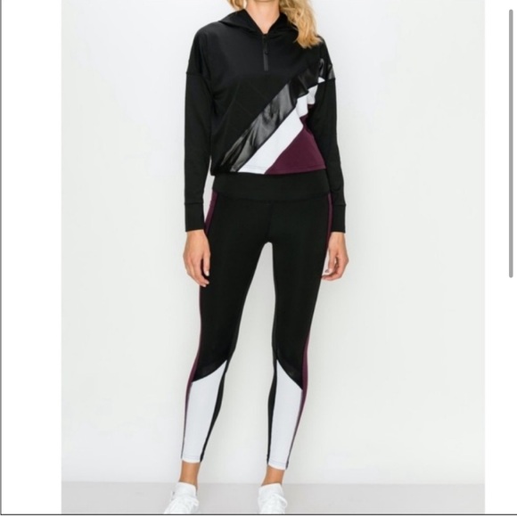 2pc Athletic Set! Hooded Jacket & Leggings Matching Track Athleisure Colorblock - Picture 1 of 7